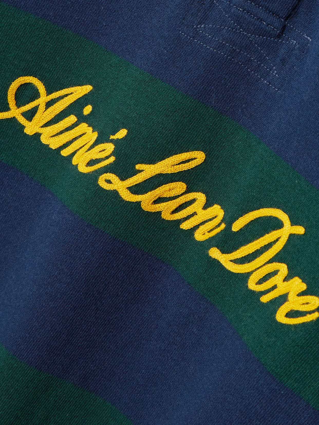 Aimé Leon Dore Script Embroidered Printed Striped Corduroy-trimmed Cotton Rugby Shirt In Green