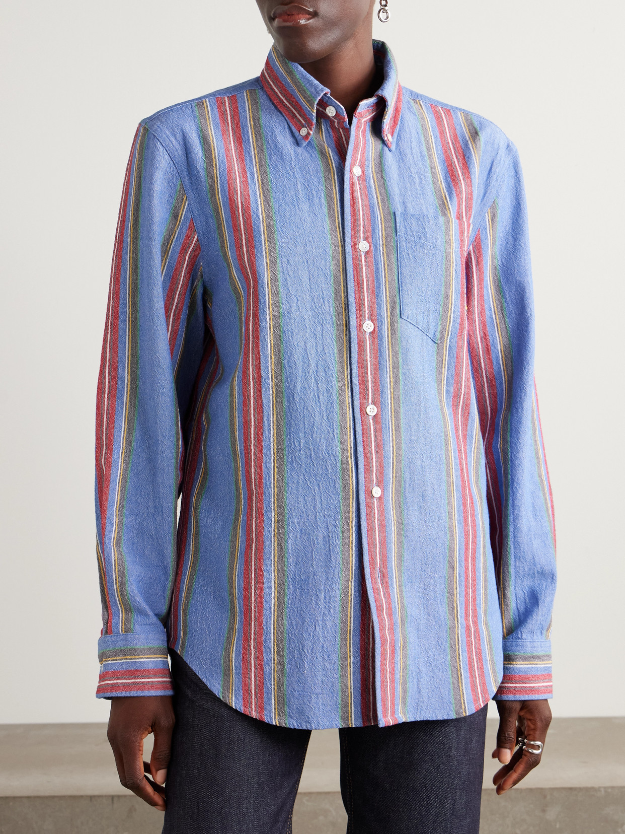 Aimé Leon Dore Striped Cotton Oxford Shirt In Blue