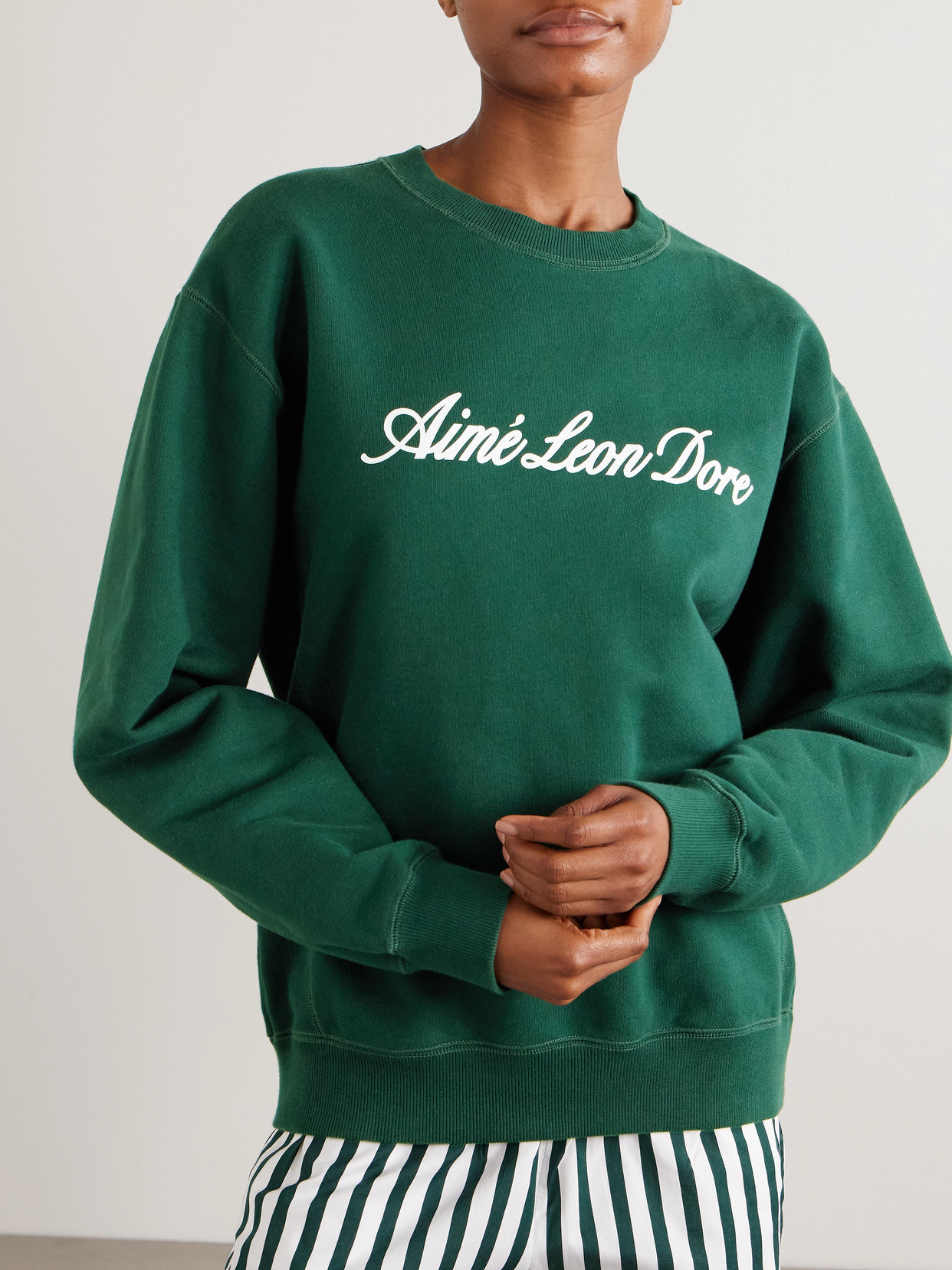 Aimé Leon Dore Logo-print Cotton-jersey Sweatshirt In Green