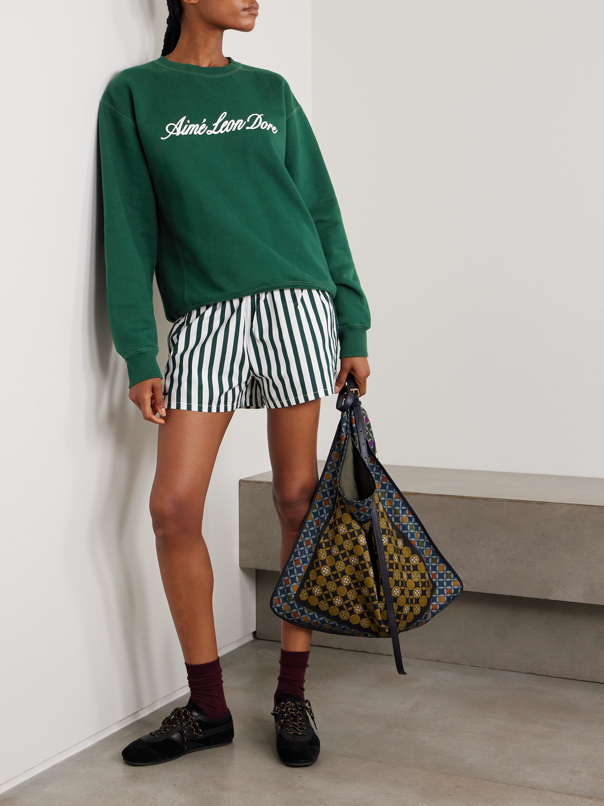 Aimé Leon Dore Logo-print Cotton-jersey Sweatshirt In Green