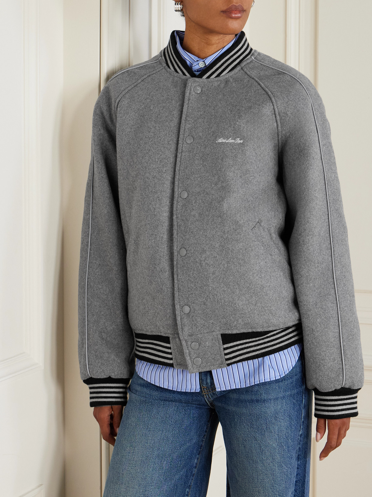 Aimé Leon Dore Wool Varsity Jacket In Gray