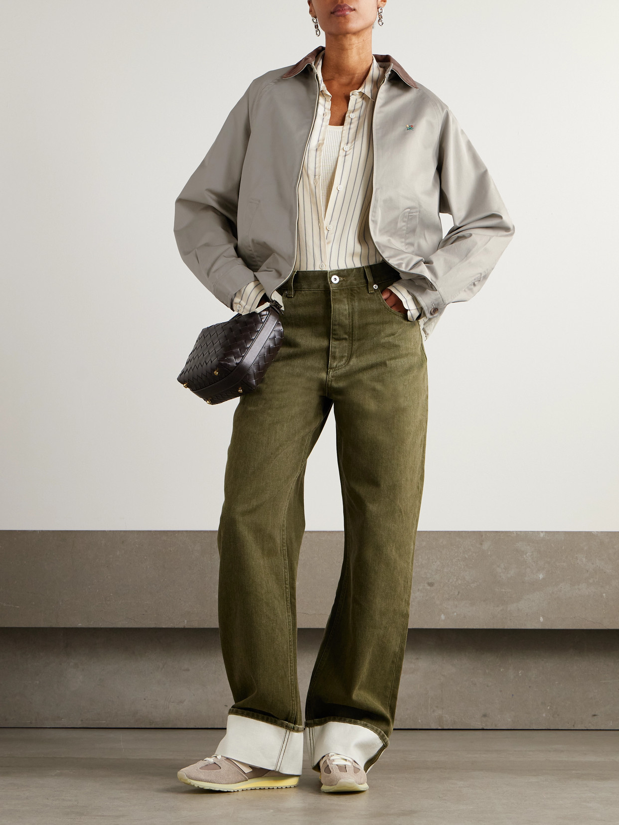 Aimé Leon Dore Corduroy-trimmed Embroidered Cotton-twill Jacket In Gray