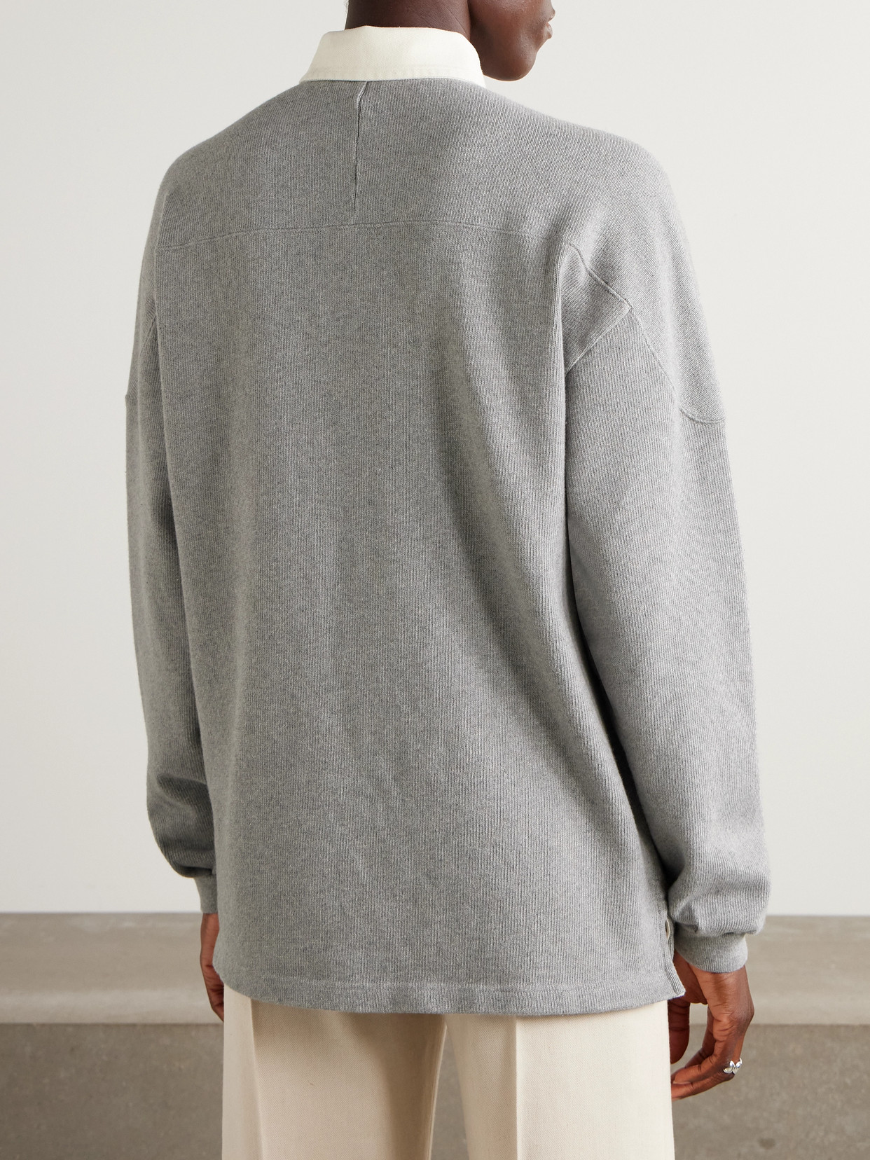 Aimé Leon Dore Crest Embroidered Ribbed Cotton Polo Shirt In Gray