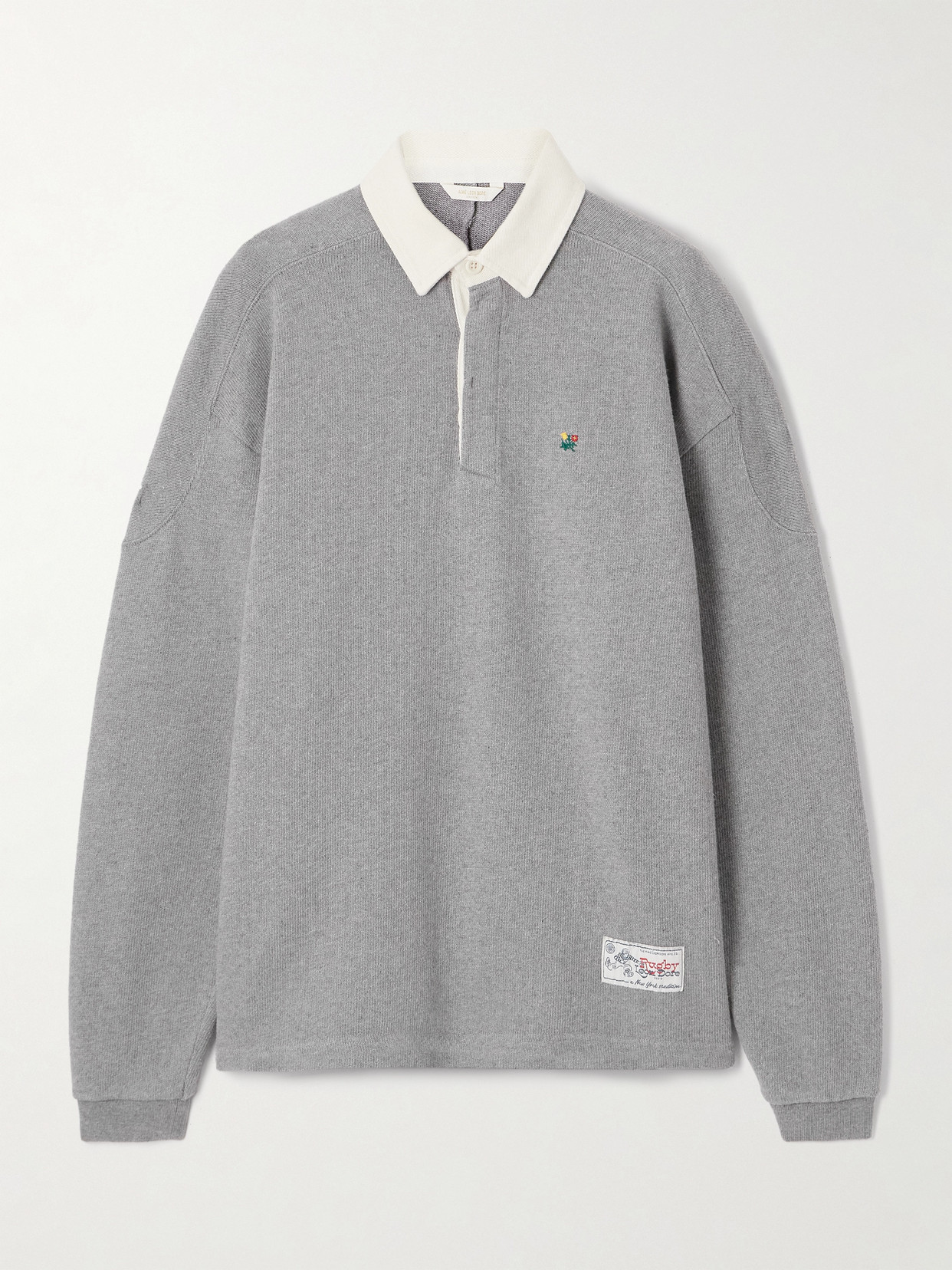 Aimé Leon Dore Crest Embroidered Ribbed Cotton Polo Shirt In Gray
