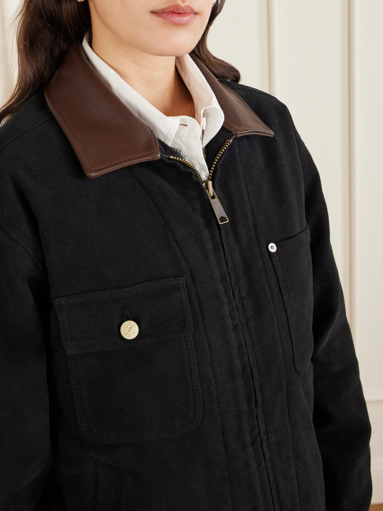 Aimé Leon Dore Ranch Leather-trimmed Cotton-canvas Jacket In Black