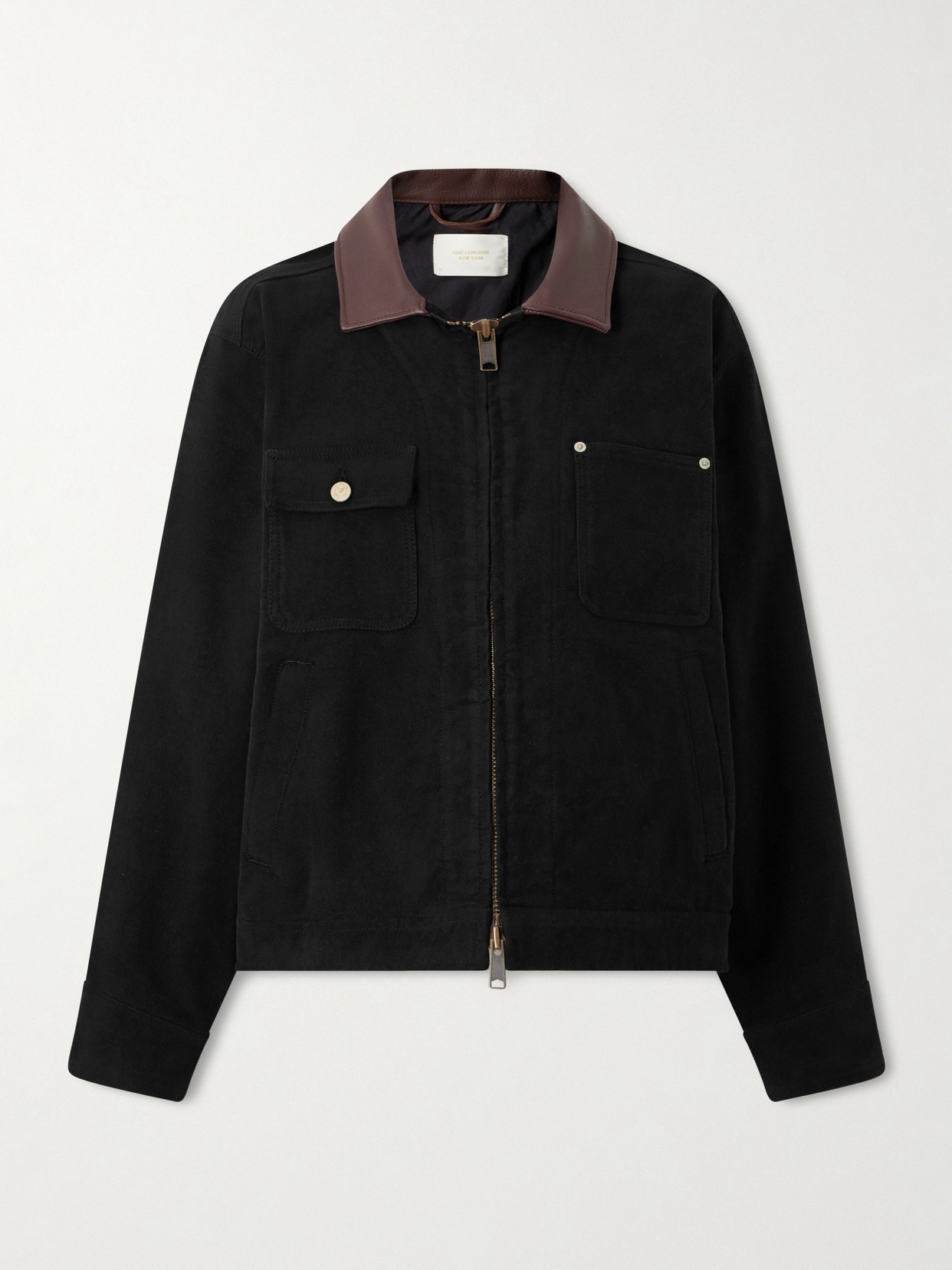 Aimé Leon Dore Ranch Leather-trimmed Cotton-canvas Jacket In Black