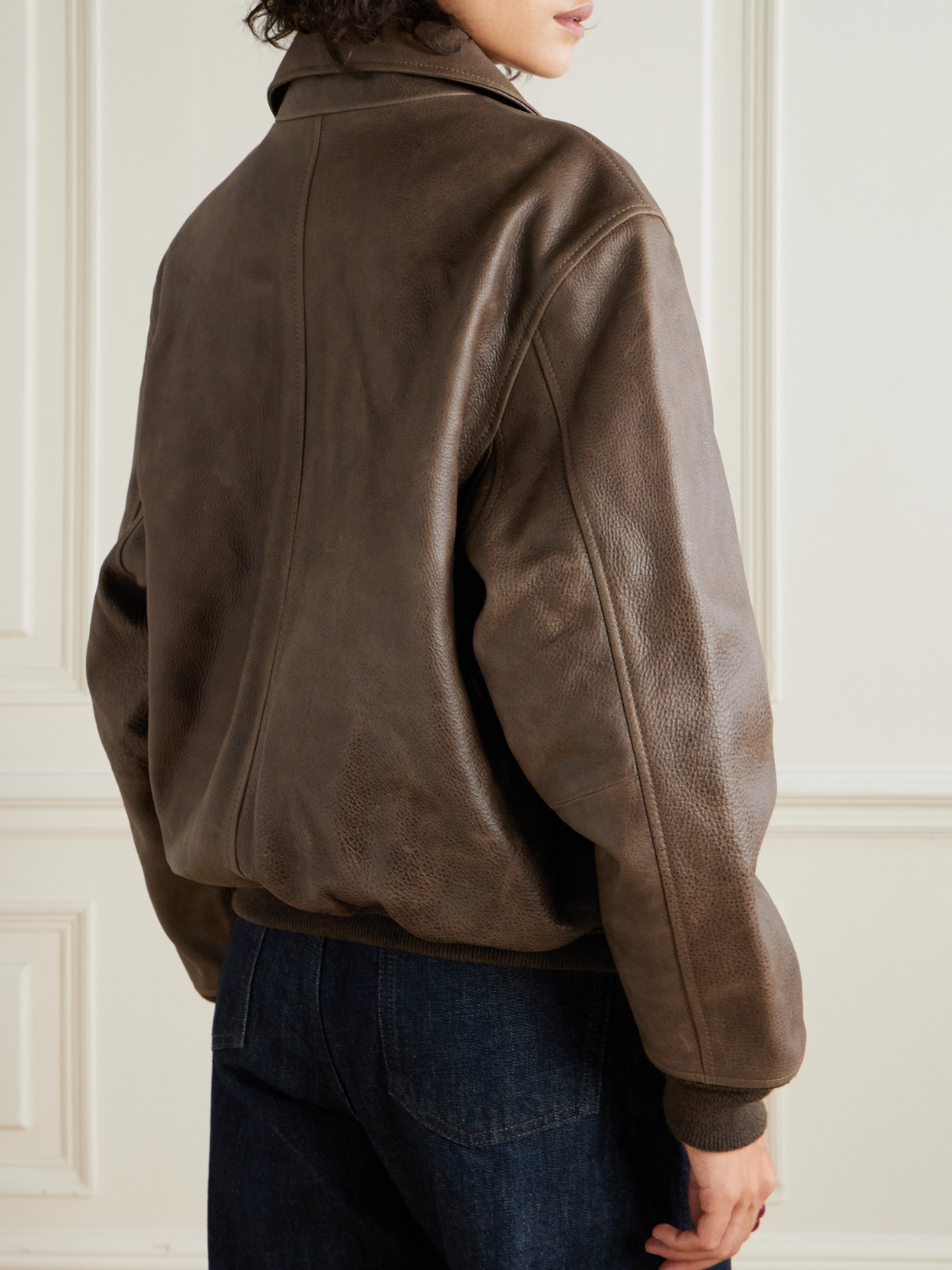 Aimé Leon Dore Long-sleeved Leather Jacket In Brown