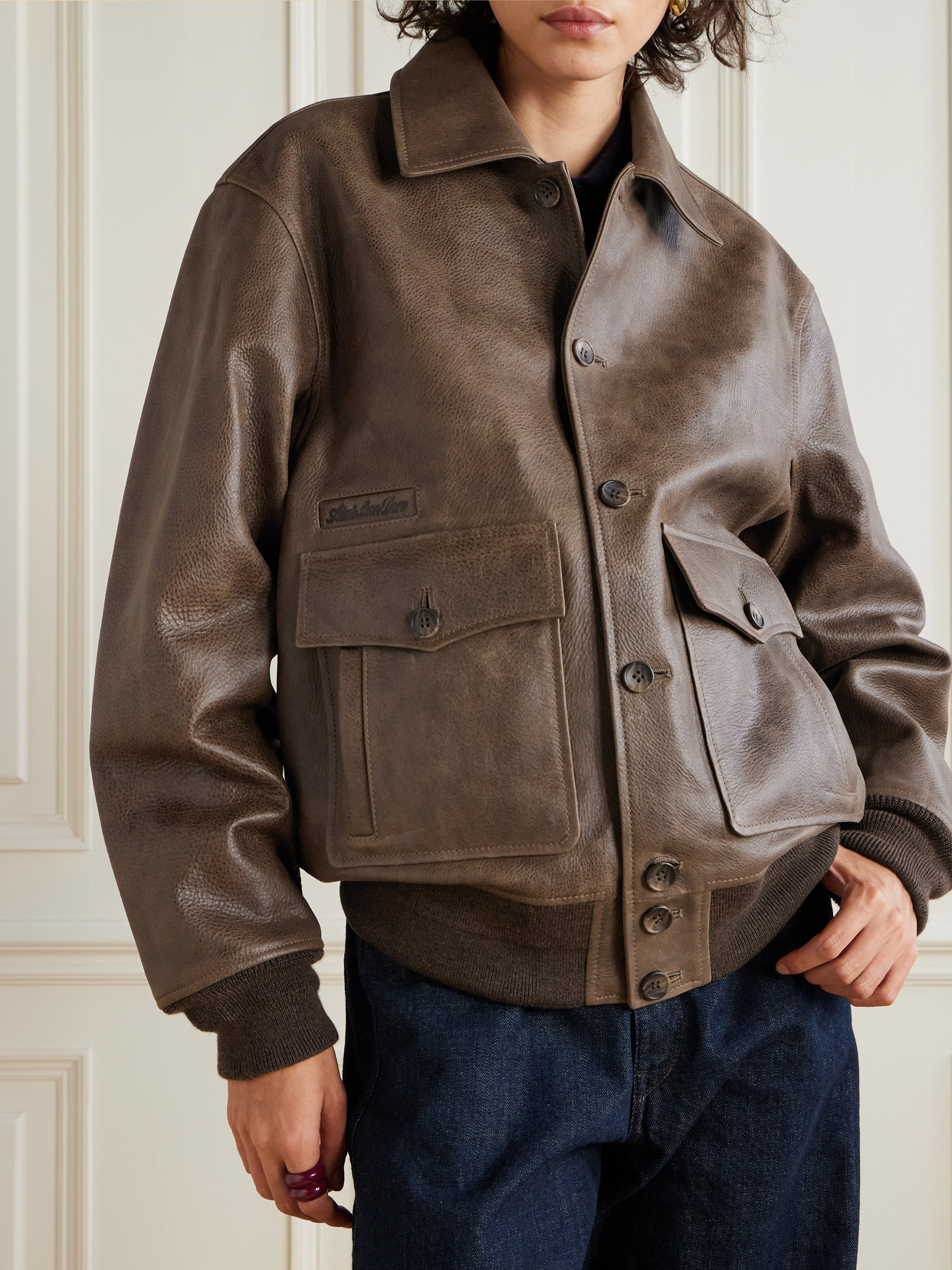 Aimé Leon Dore Long-sleeved Leather Jacket In Brown