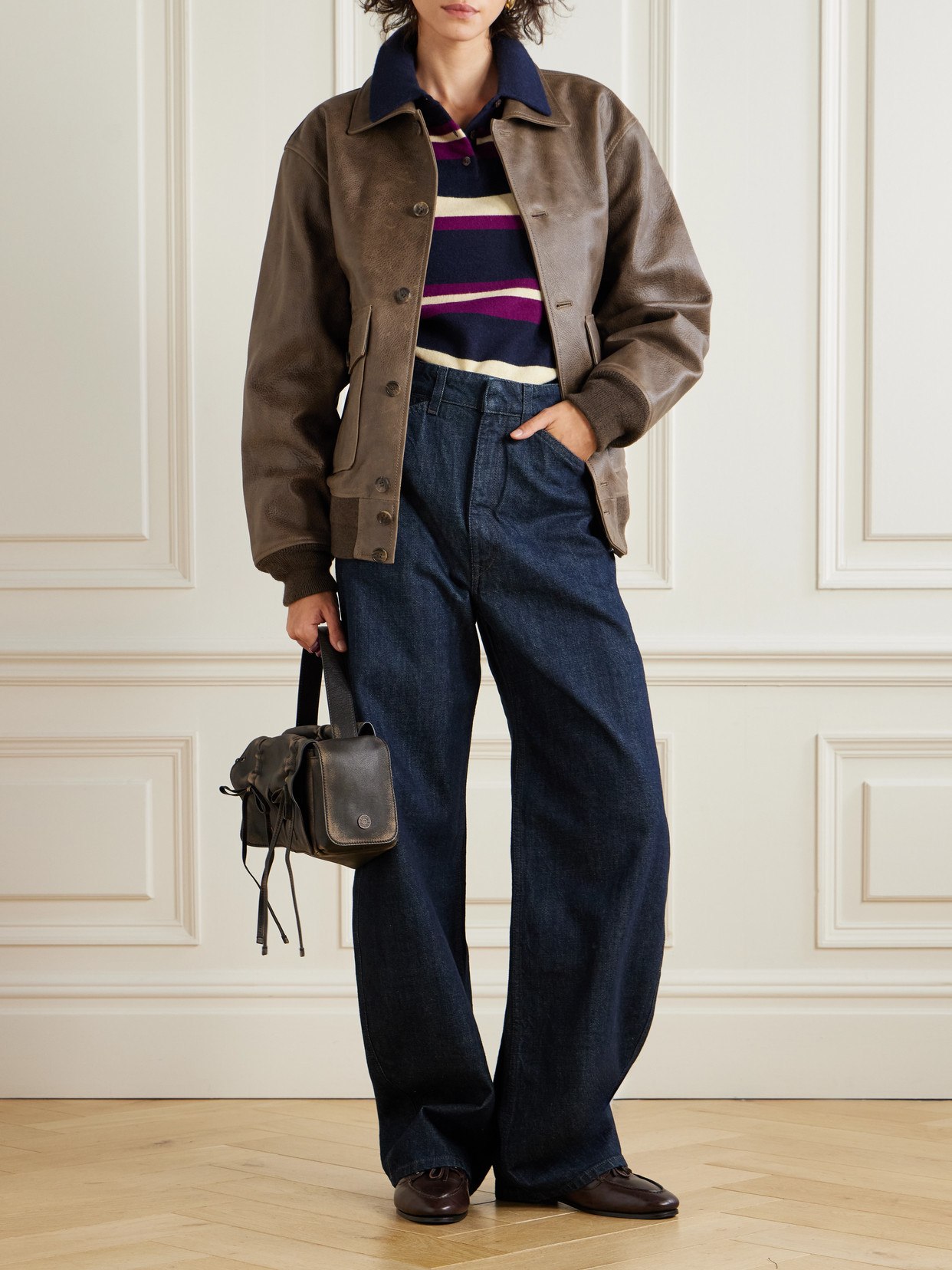 Aimé Leon Dore Long-sleeved Leather Jacket In Brown