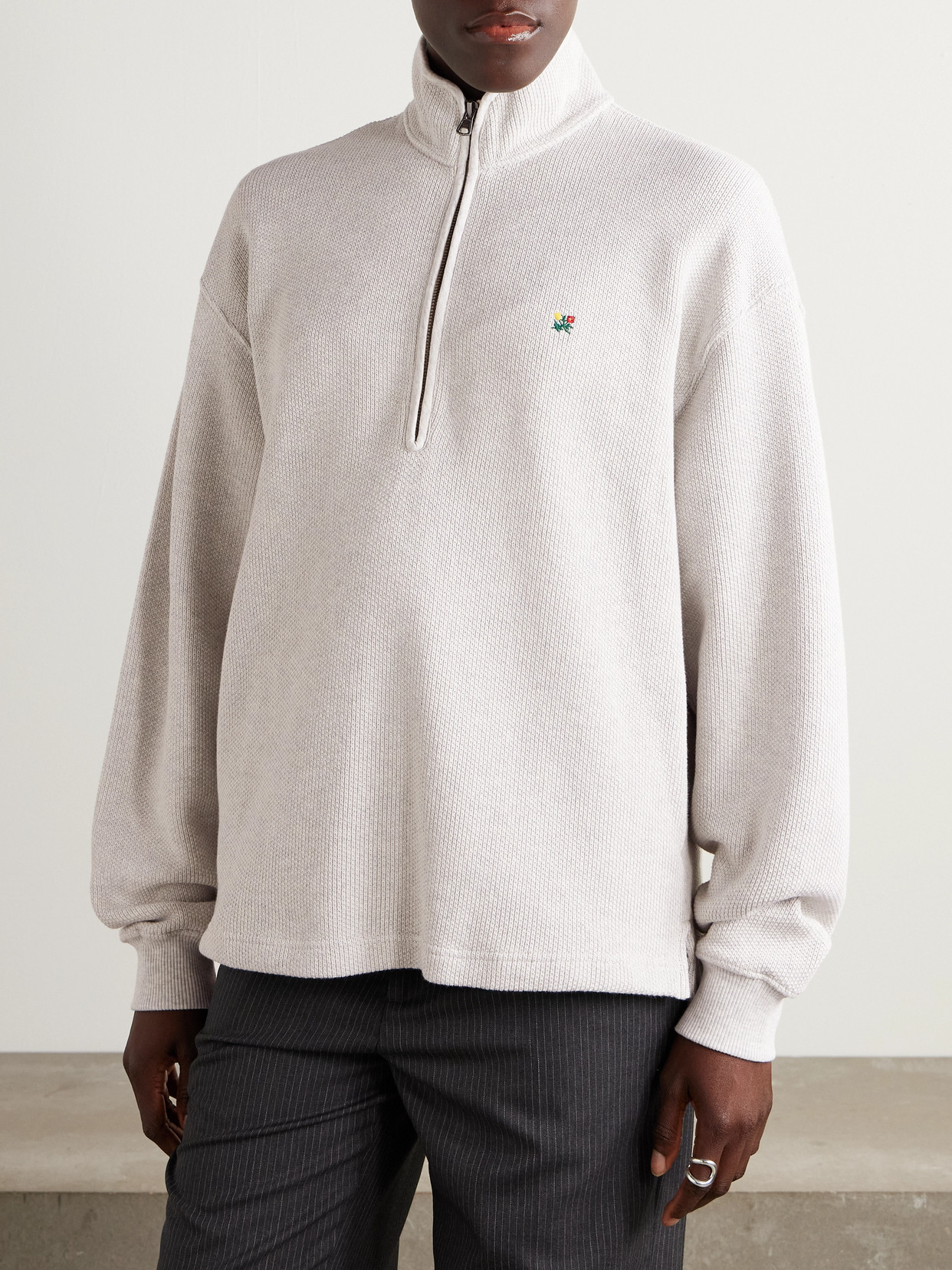 Aimé Leon Dore Embroidered Cotton Sweatshirt In White