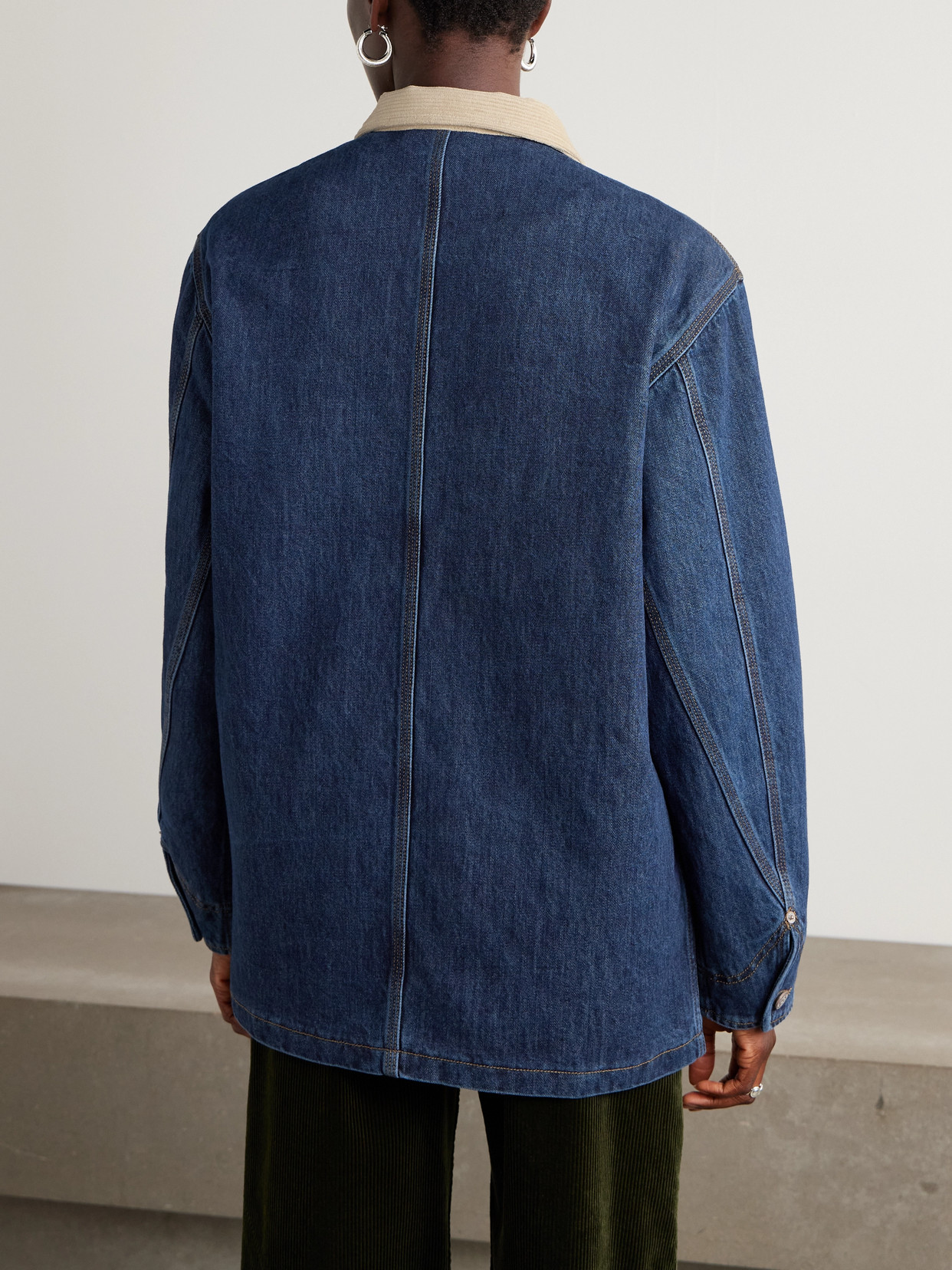 Aimé Leon Dore Corduroy-trimmed Denim Jacket In Blue
