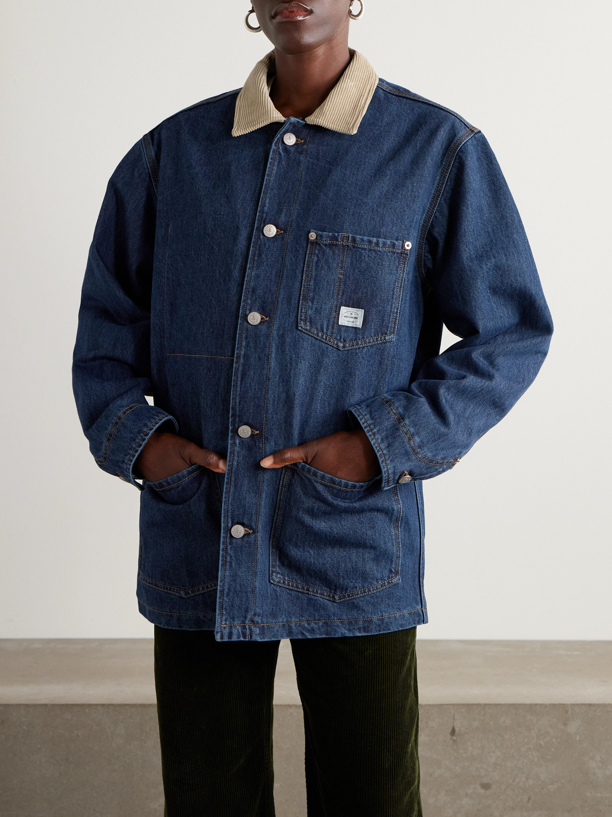 Aimé Leon Dore Corduroy-trimmed Denim Jacket In Blue