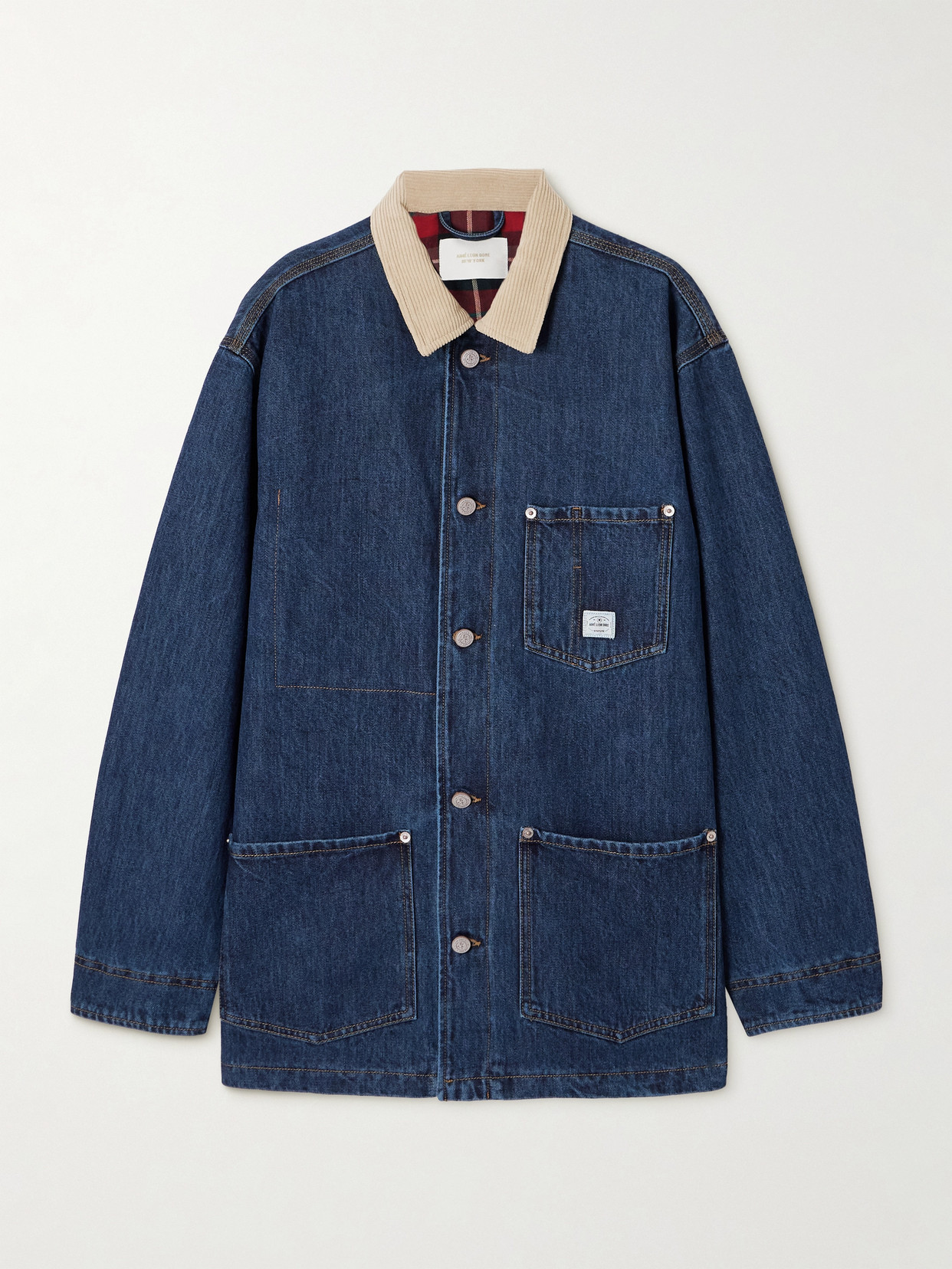 Aimé Leon Dore Corduroy-trimmed Denim Jacket In Blue