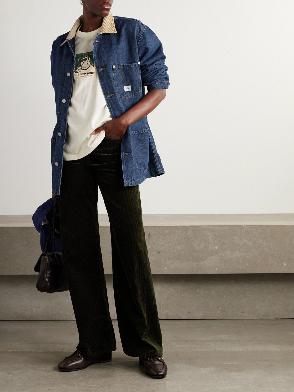 Aimé Leon Dore Corduroy-trimmed Denim Jacket In Blue