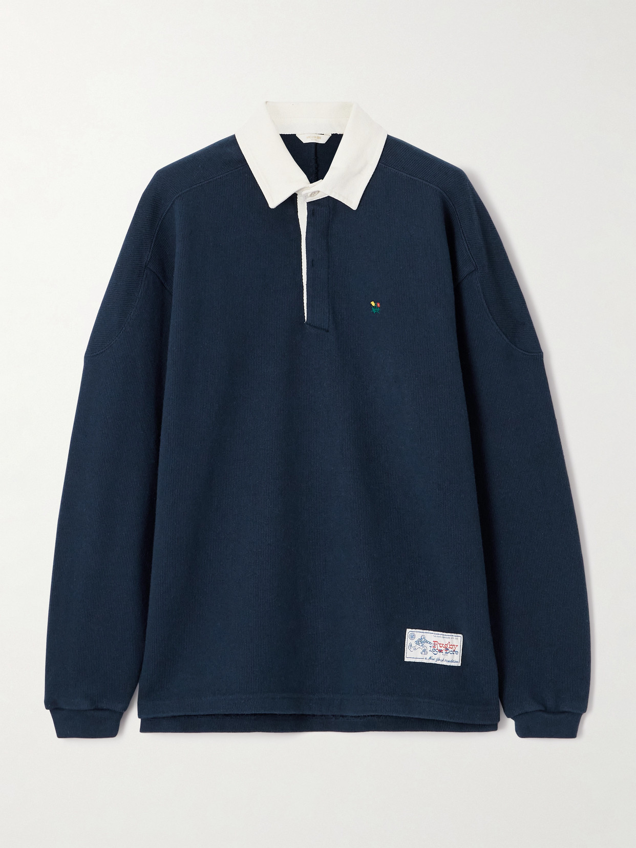 Aimé Leon Dore Crest Embroidered Ribbed Cotton Polo Shirt In Blue