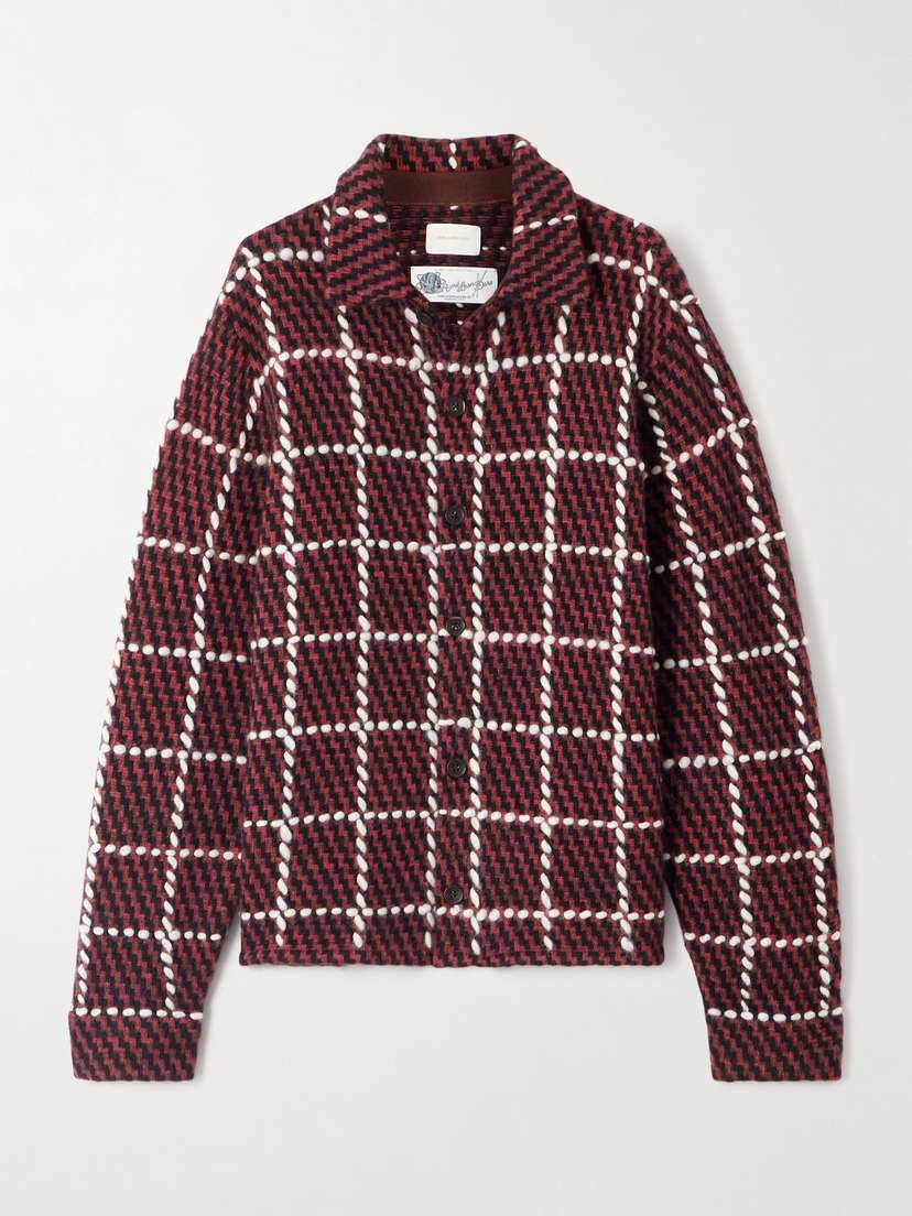 Aimé Leon Dore Embroidered Checked Merino Wool-blend Cardigan