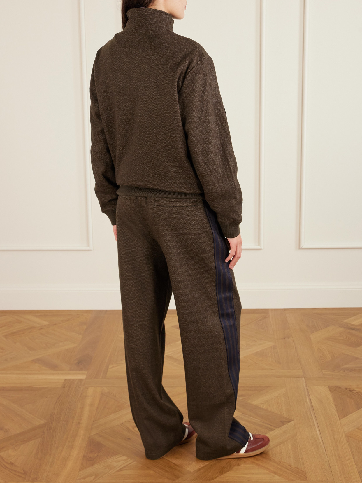 Aimé Leon Dore Striped Herringbone Wool And Cotton-blend Track Jacket In Brown