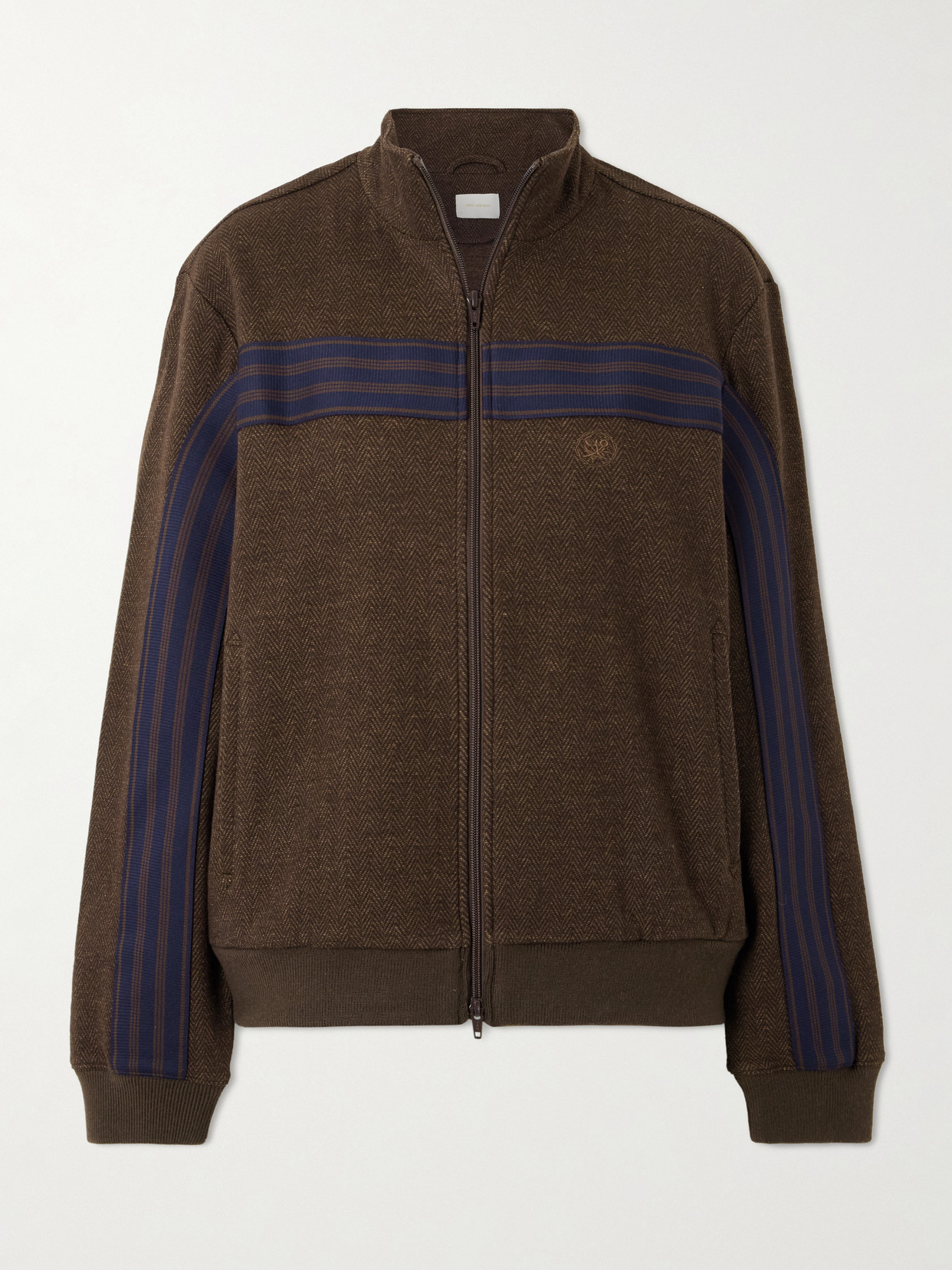 Aimé Leon Dore Striped Herringbone Wool And Cotton-blend Track Jacket In Brown