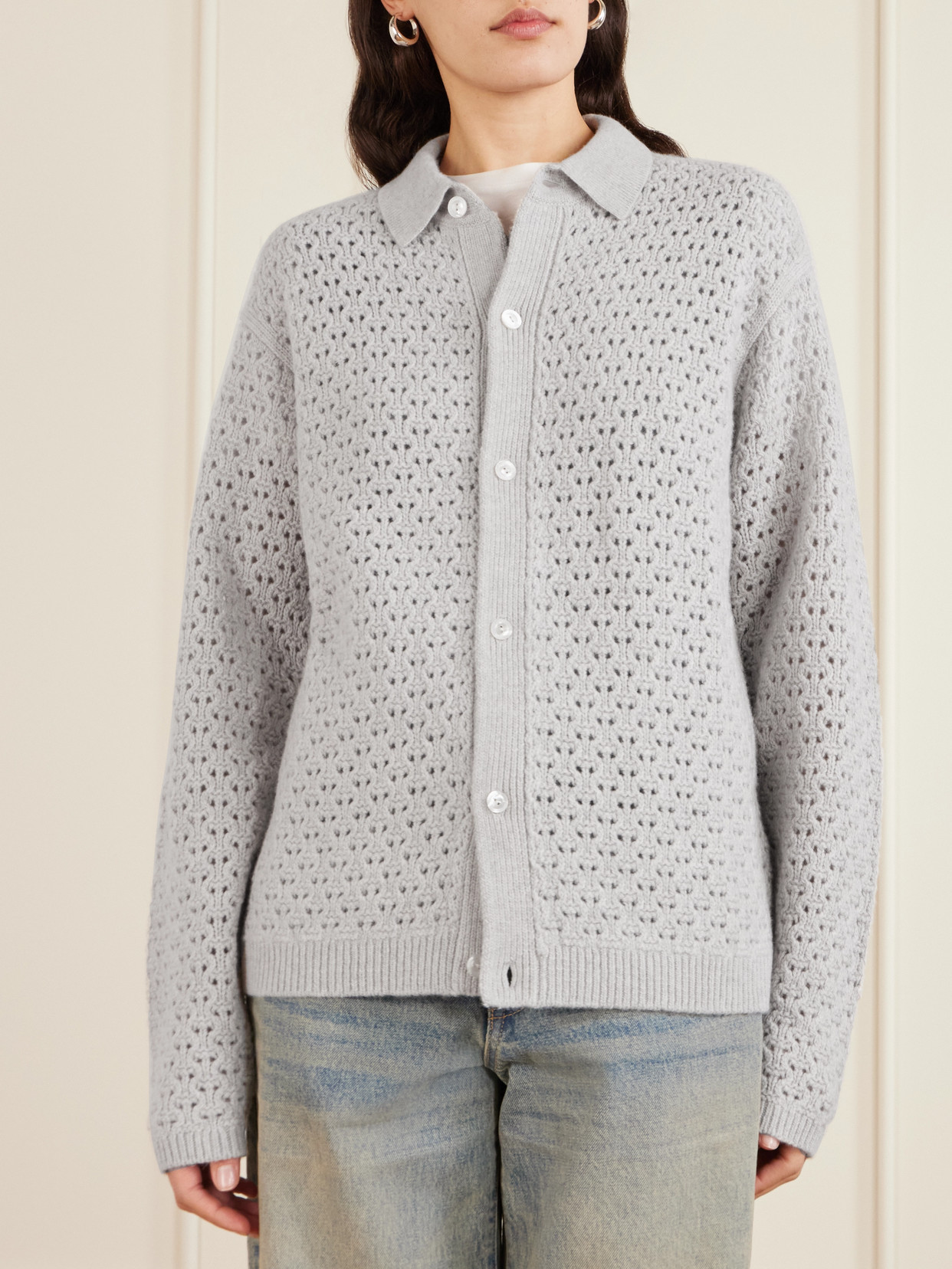 Aimé Leon Dore Open-knit Wool-blend Shirt In Gray