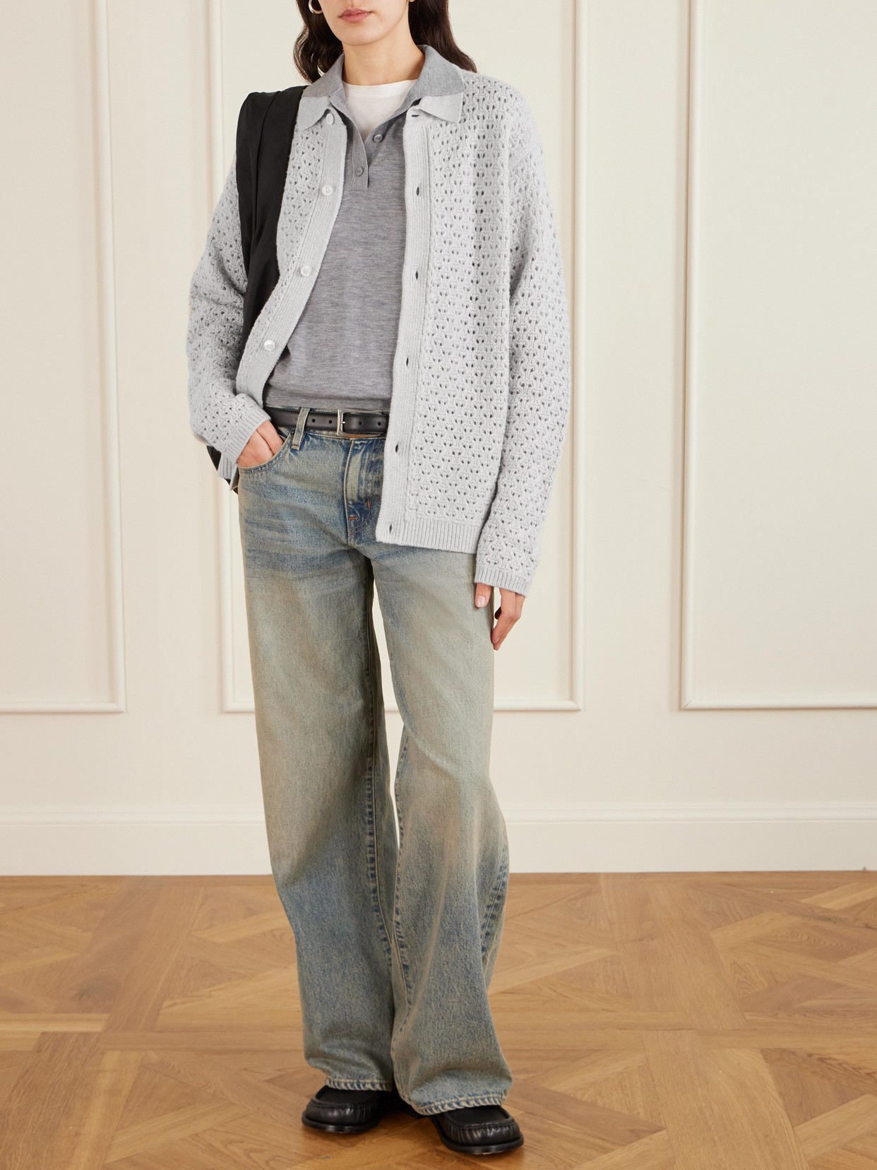 Aimé Leon Dore Open-knit Wool-blend Shirt In Gray