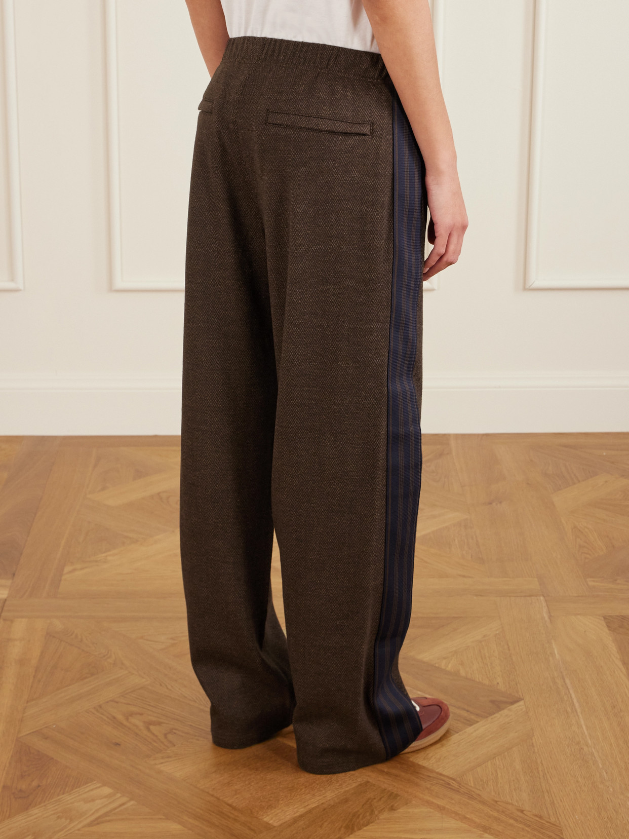 Aimé Leon Dore Striped Herringbone Wool And Cotton-blend Track Pants In Brown