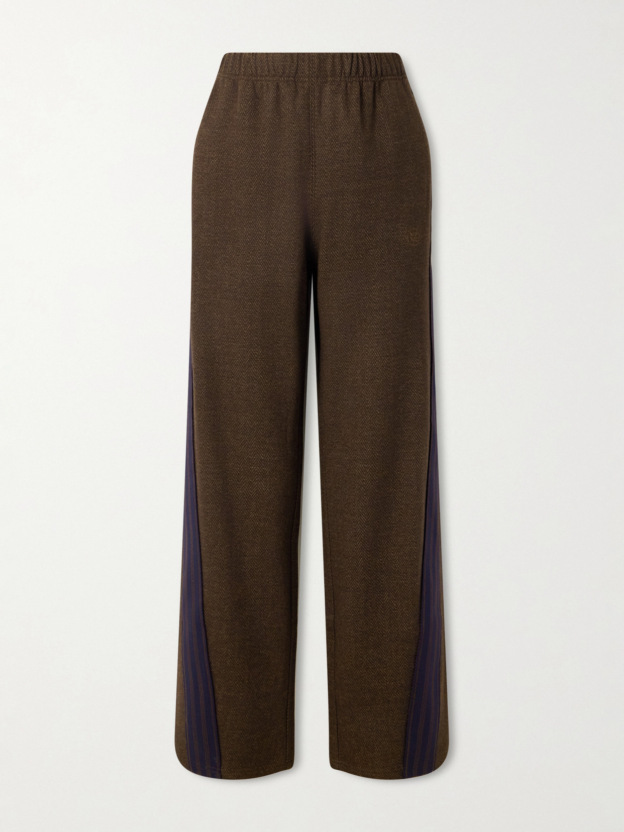 Aimé Leon Dore Striped Herringbone Wool And Cotton-blend Track Pants In Brown