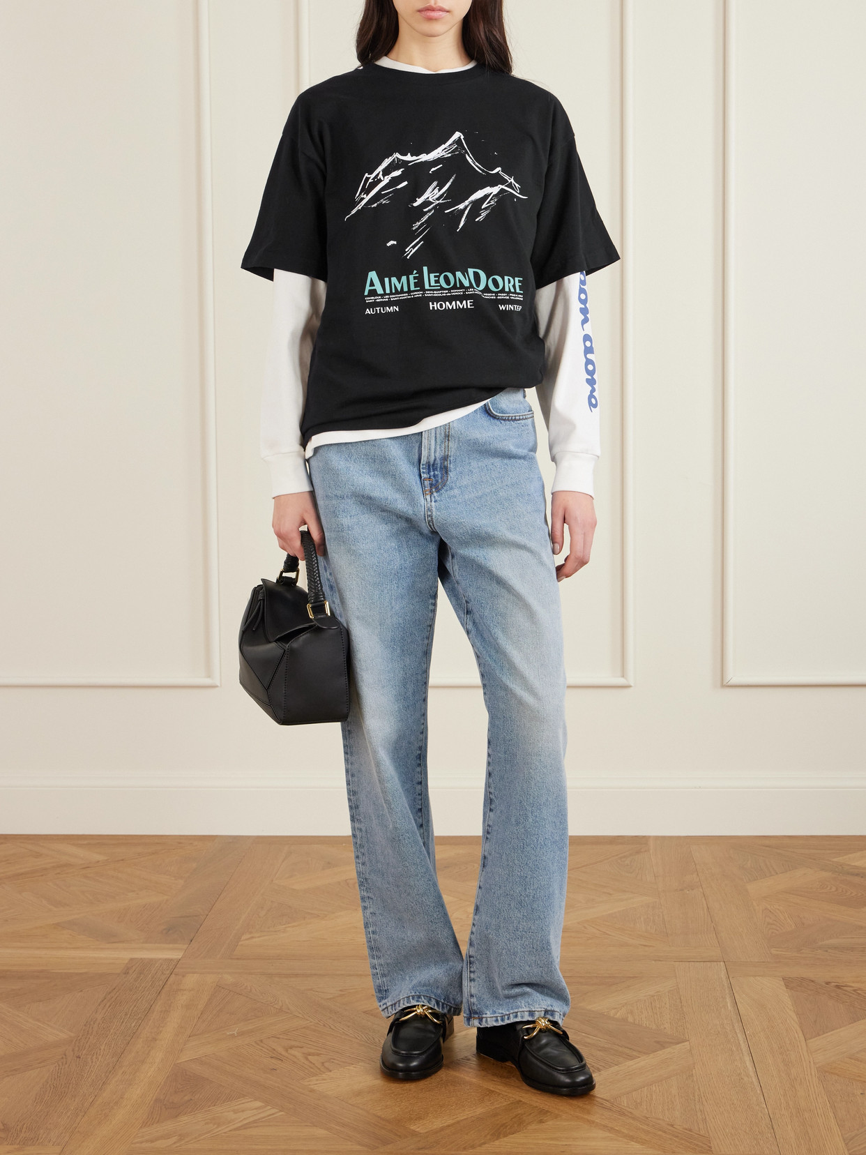 Aimé Leon Dore Summit Printed Cotton-jersey T-shirt In Black