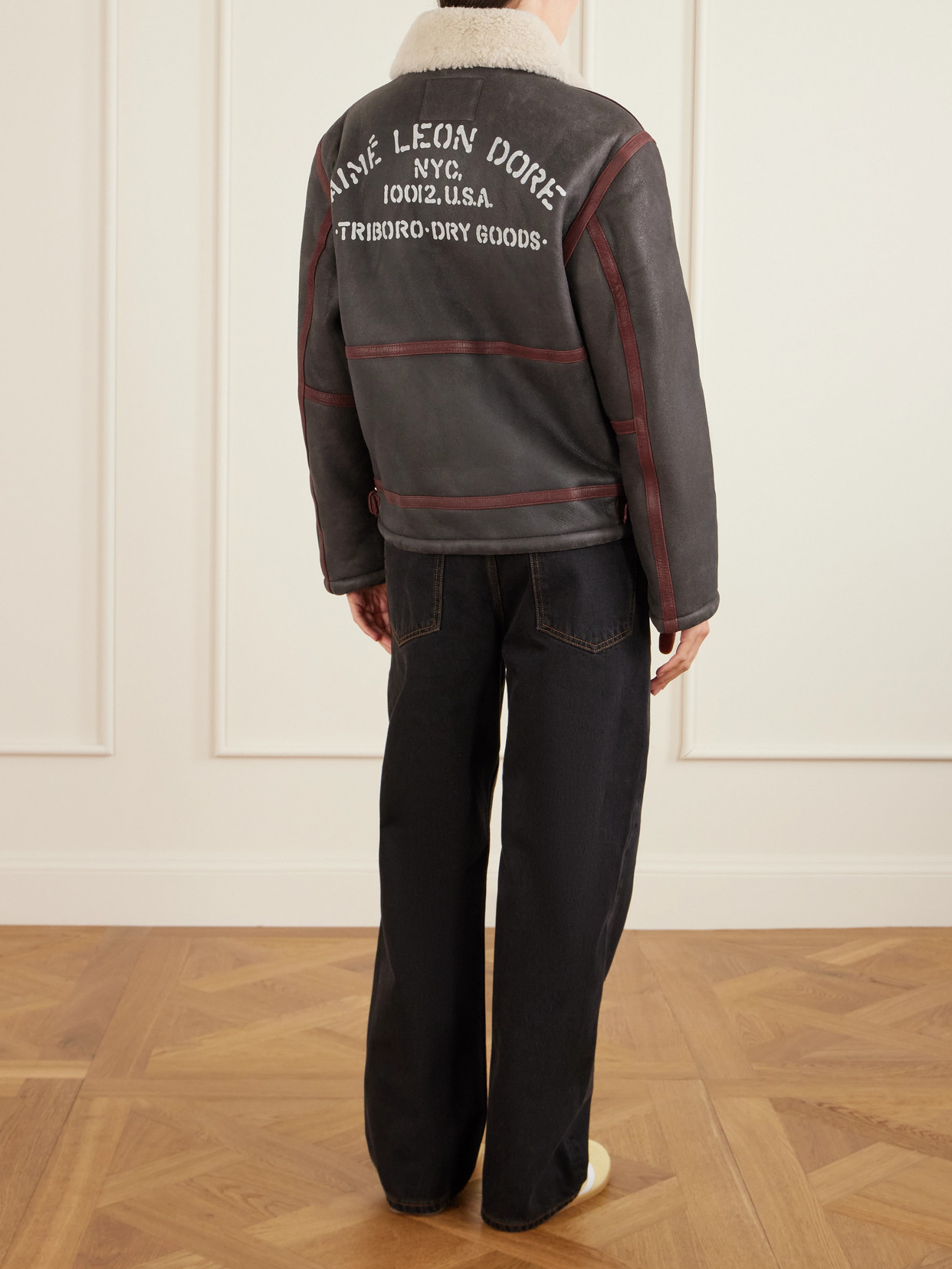 Aimé Leon Dore Printed Shearling Jacket In Brown