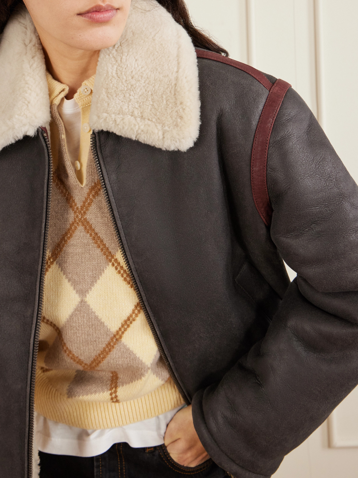 Aimé Leon Dore Printed Shearling Jacket In Brown