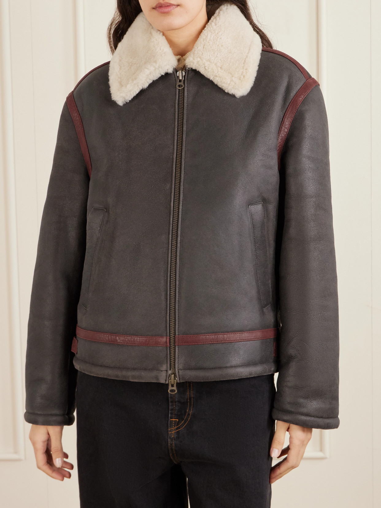 Aimé Leon Dore Printed Shearling Jacket In Brown