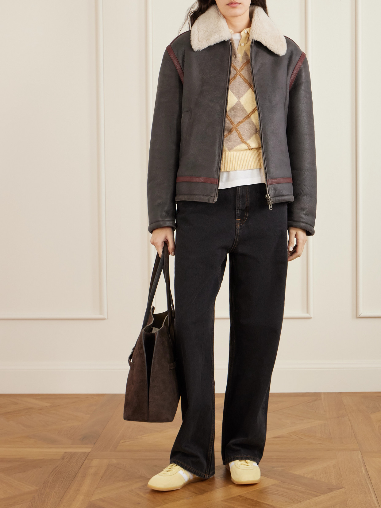 Aimé Leon Dore Printed Shearling Jacket In Brown