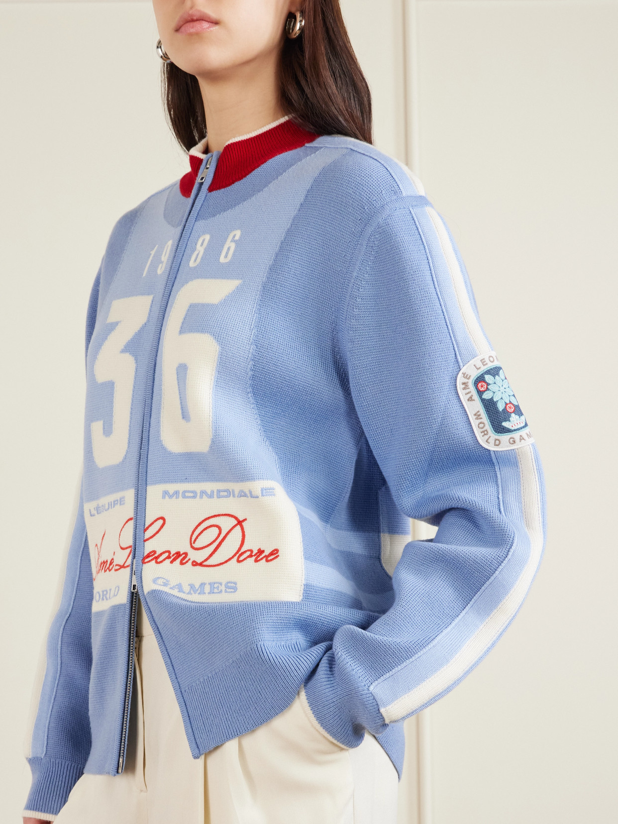 Aimé Leon Dore Jacquard-knit Wool Zip-up Cardigan In Blue