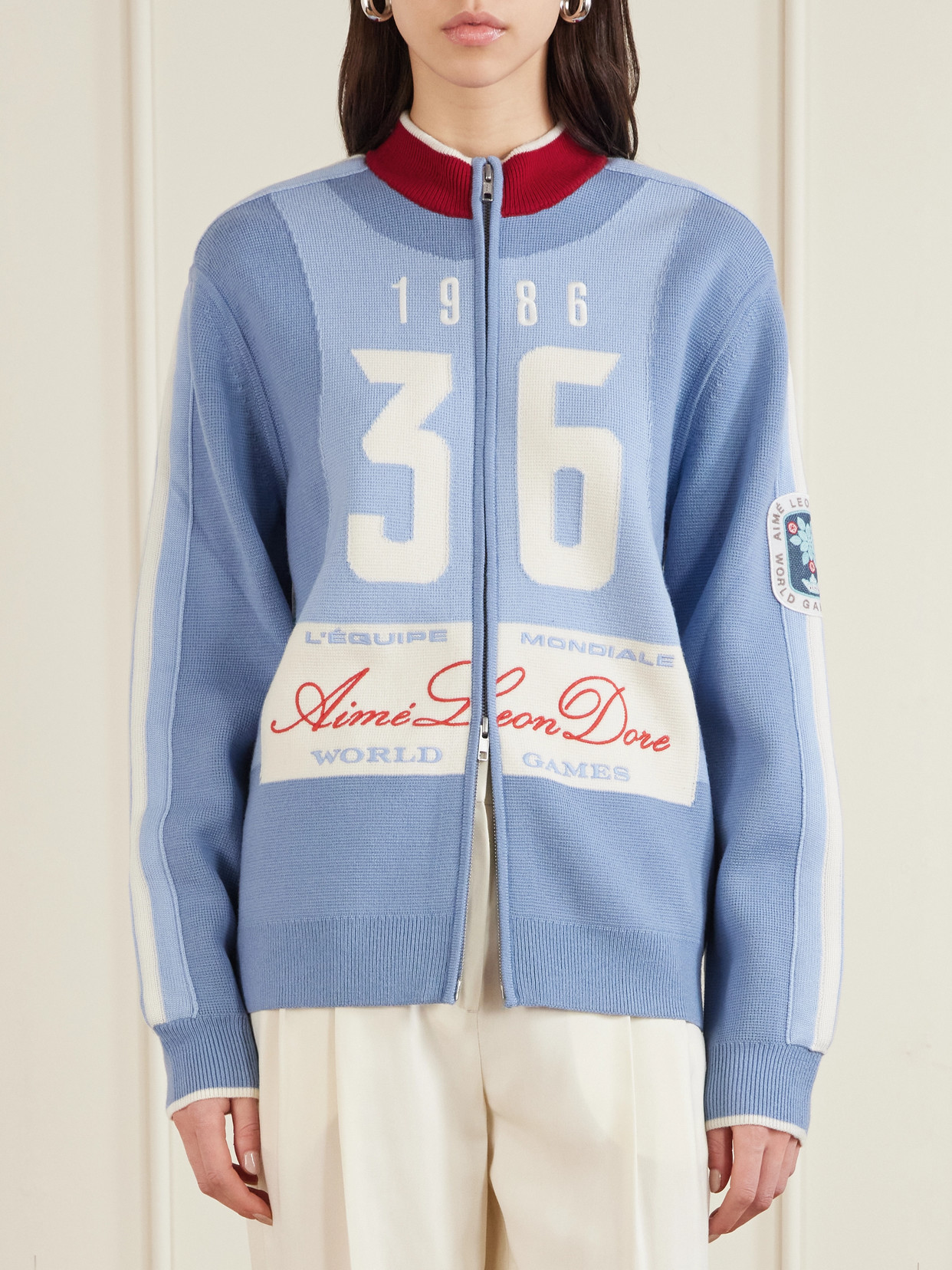 Aimé Leon Dore Jacquard-knit Wool Zip-up Cardigan In Blue