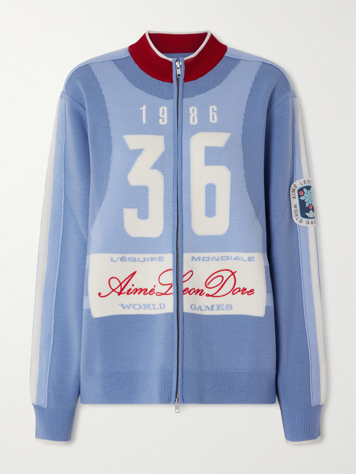 Aimé Leon Dore Jacquard-knit Wool Zip-up Cardigan In Blue