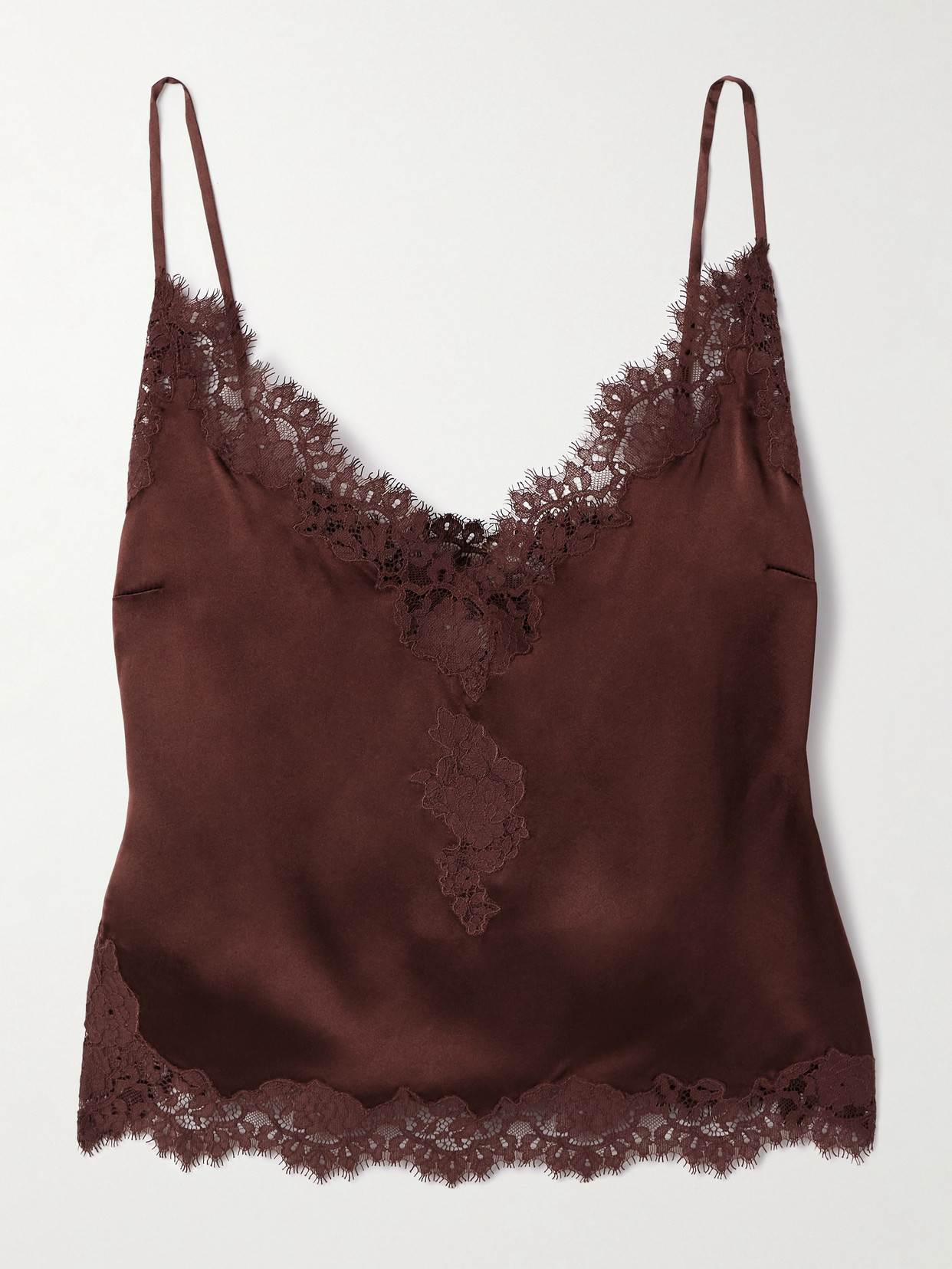 Doen Kira Corded Lace-trimmed Silk-satin Camisole In Brown