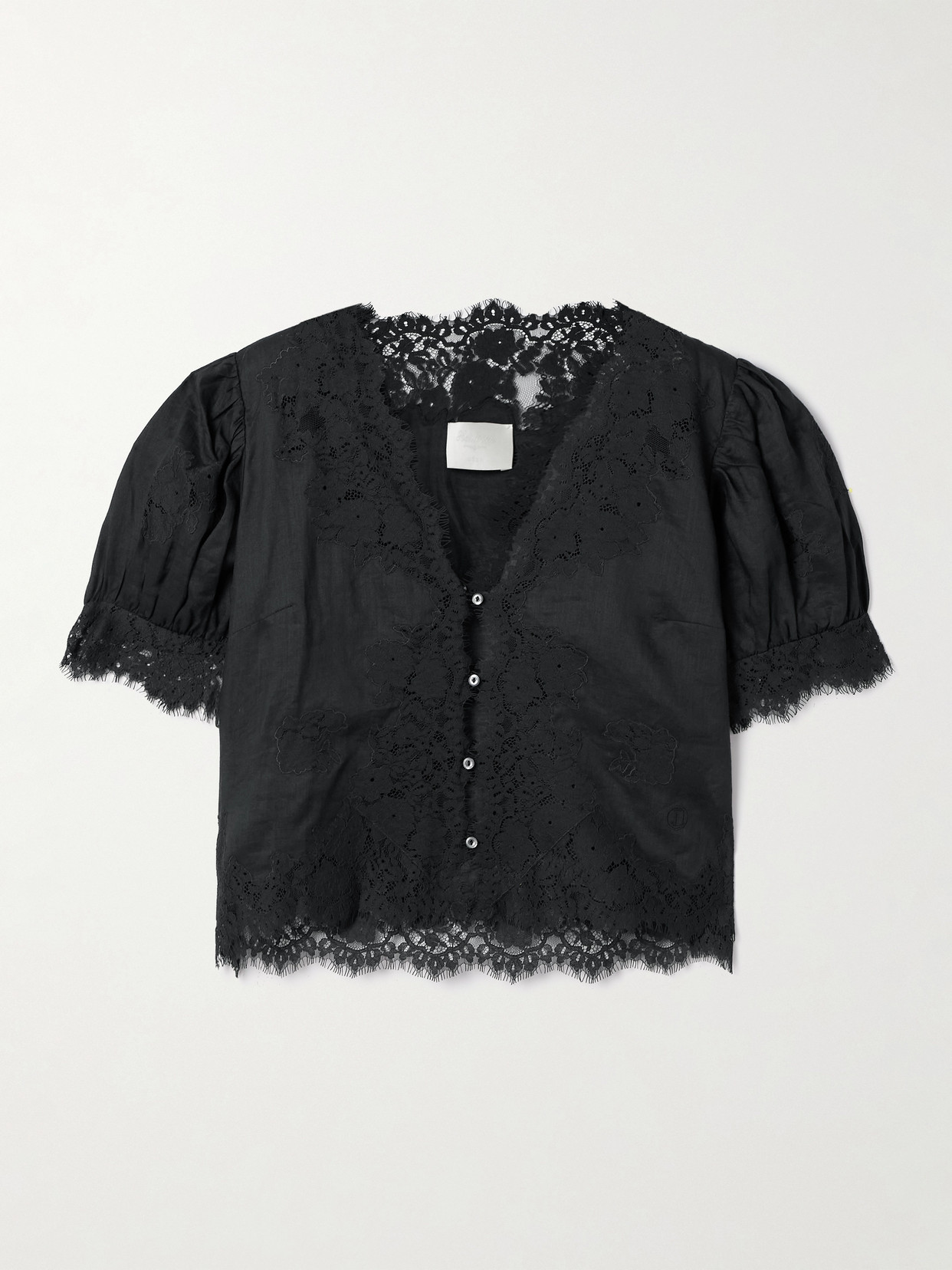 Doen Idella Corded Lace-trimmed Ramie Blouse In Black