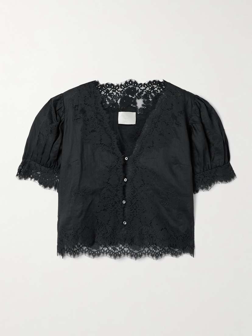 DÔEN Idella Corded Lace-trimmed Ramie Blouse