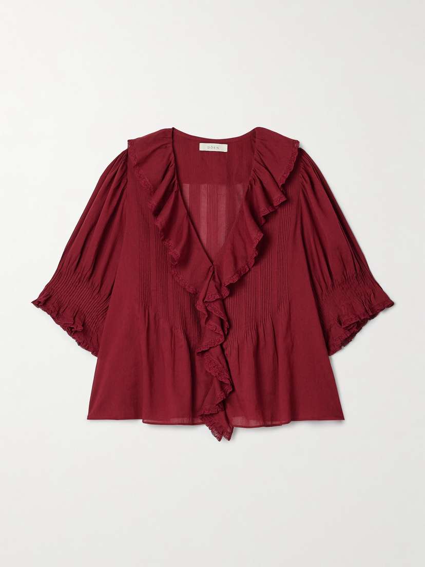 DÔEN Henri Lace-trimmed Ruffled Pintucked Organic Cotton-voile Blouse
