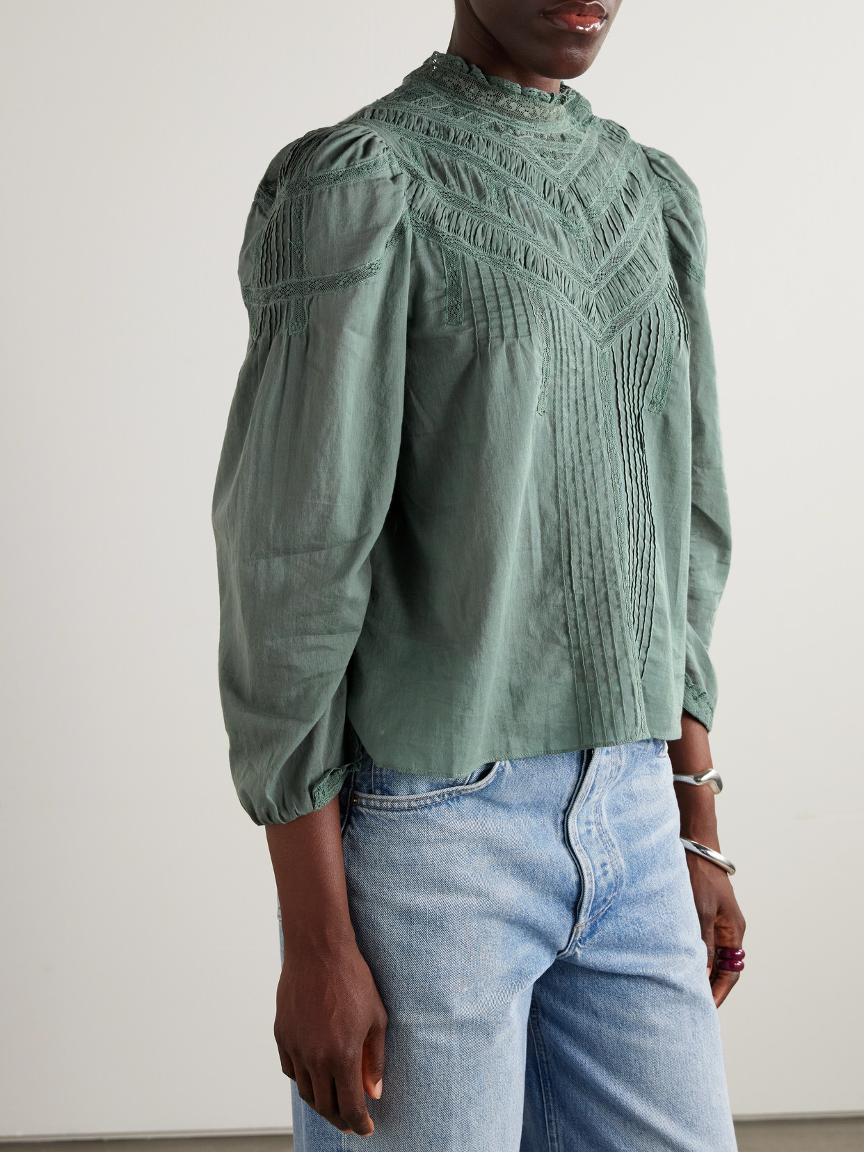 Dôen - Adelphine Crochet-Trimmed Pintucked Organic Cotton-Voile Blouse