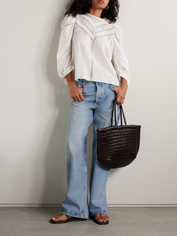 Dôen Adelphine crochet-trimmed pintucked organic cotton-voile blouse