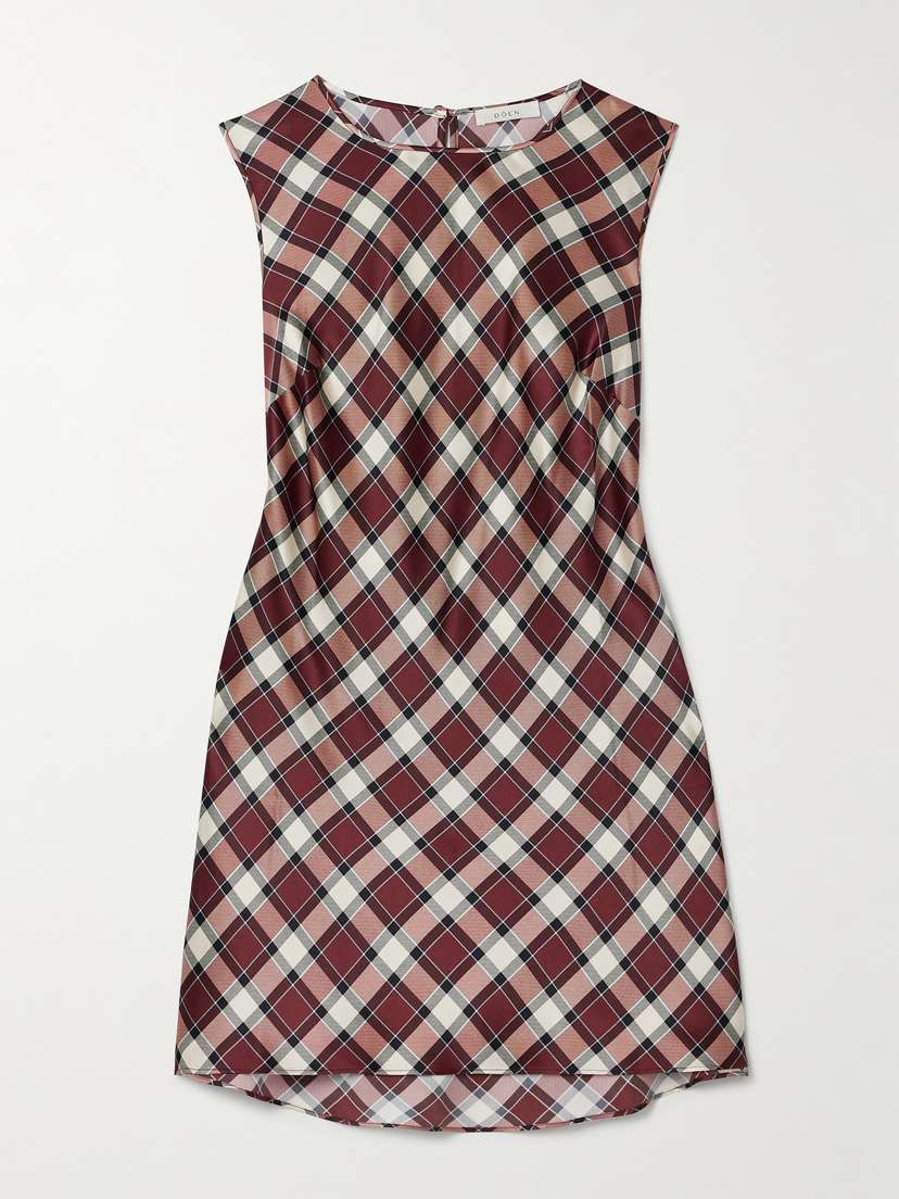DÔEN Alamere Checked Silk-satin Mini Dress