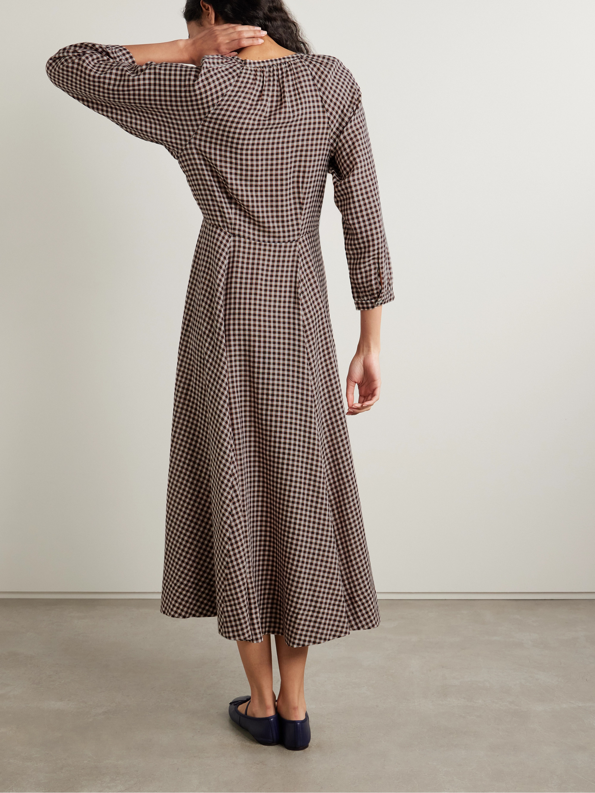 Dôen Madelaine checked organic cotton-voile midi dress thumbnail