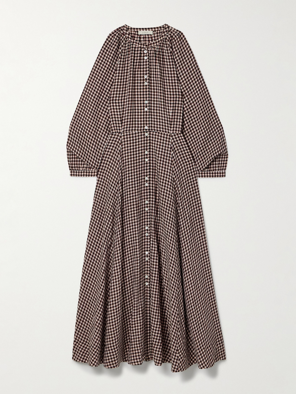 Doen Madelaine Checked Organic Cotton-voile Midi Dress In Brown
