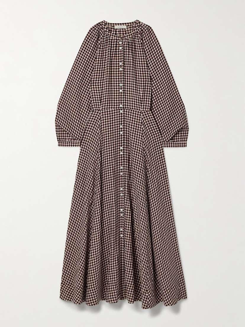 DÔEN Madelaine Checked Organic Cotton-voile Midi Dress
