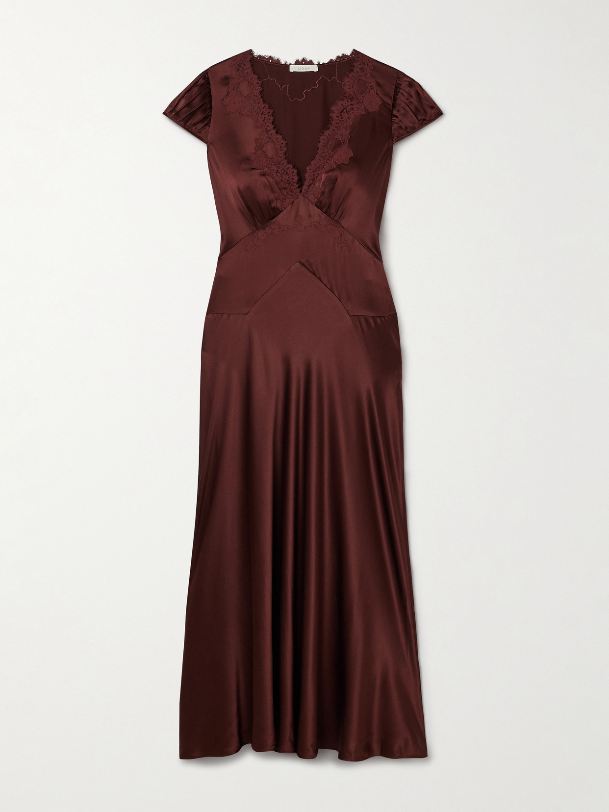 Doen Coraline Corded Lace-trimmed Silk-satin Maxi Dress In Brown