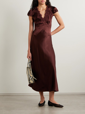 Dôen Coraline corded lace-trimmed silk-satin maxi dress