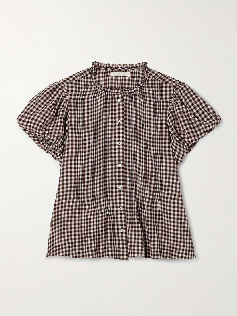 DÔEN Millie Ruffled Checked Organic Cotton-voile Blouse