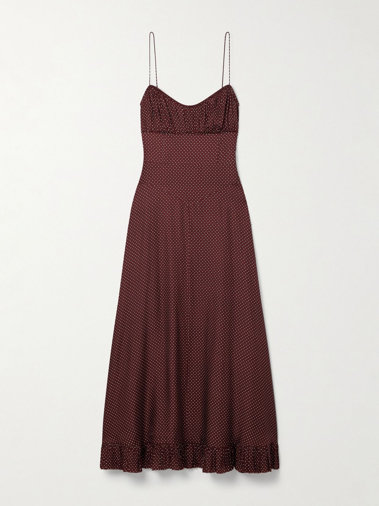 DÔEN Rosaria gathered polka-dot silk-blend midi dress