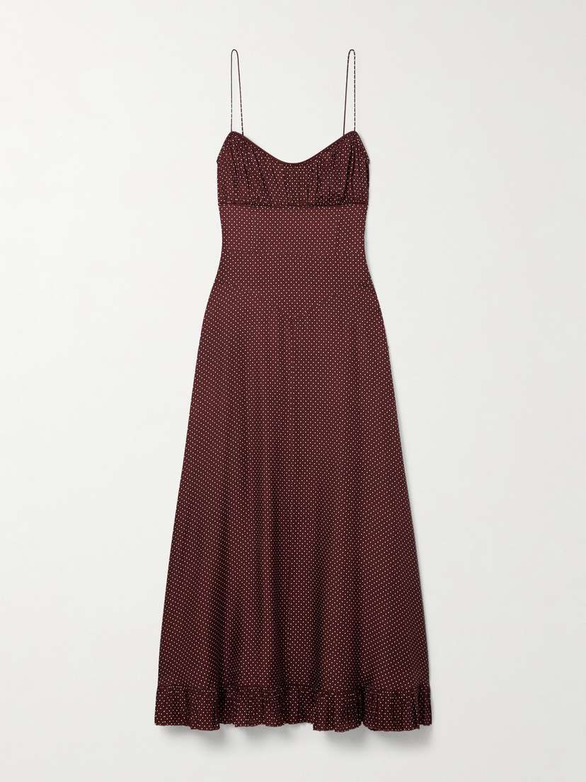 DÔEN Rosaria Gathered Polka-dot Silk-blend Midi Dress