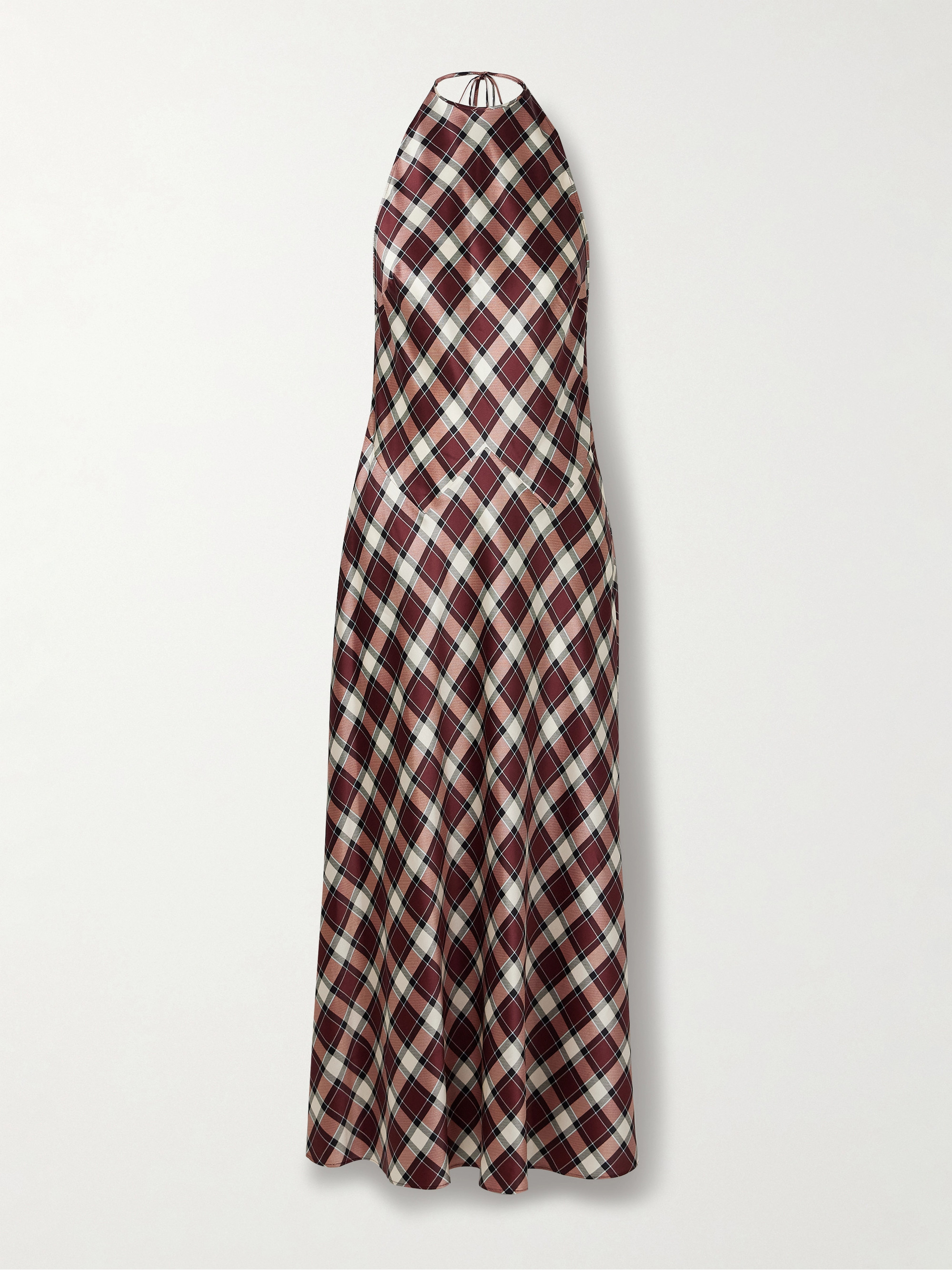 Dôen Maxime checked silk-satin halterneck maxi dress